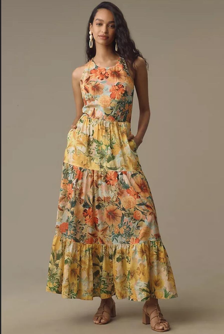 Anthropologie Pilcro Halter Tiered Maxi Dress Multicolor Size S NWT - Picture 1 of 12